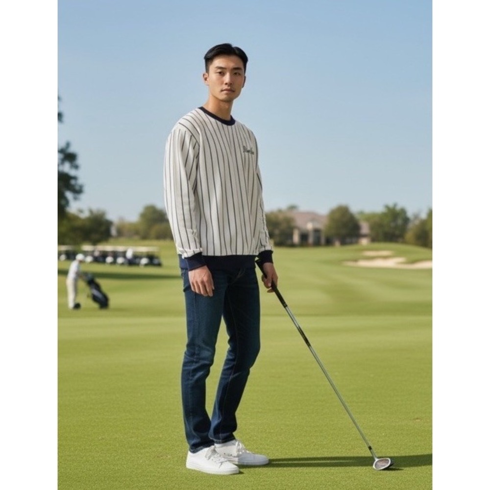 Bogey Boys Golf Men's L‎ Pinstripe Blue Crew Sweatshirt New 9818